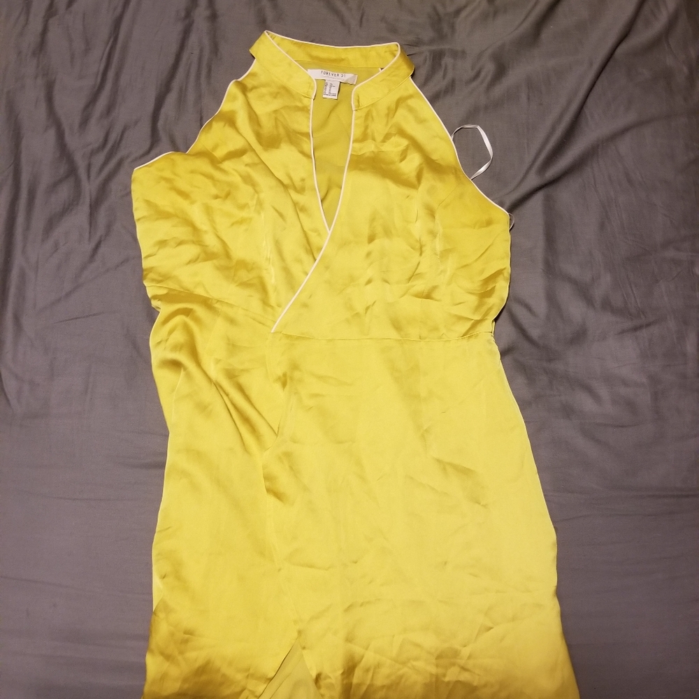 Yellow Satin Wrap Dress